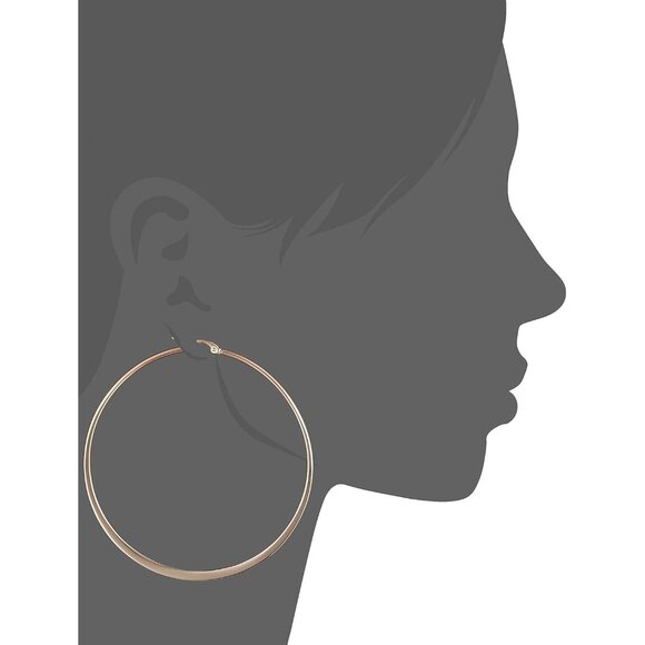 Women's Gold Plated or Stainless Steel Flattened Hoop Earrings - Picture 2 of 3